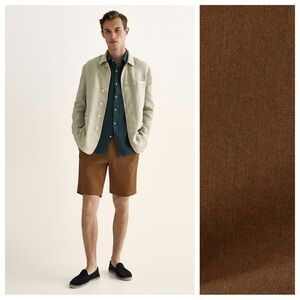 NWT. Massimo Dutti Brown Technical Cotton Poplin Bermuda Shorts. Size M.